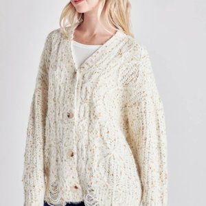 Petal Dew Heathered Distressed Button Down Cardigan